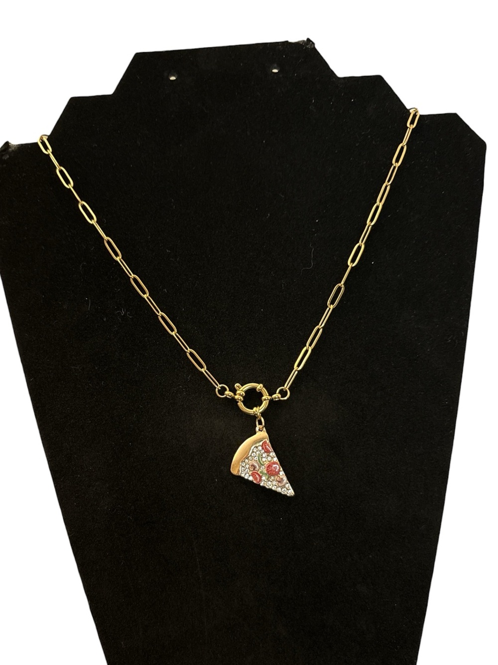 Hand Crafted Gold Pizza Slice Pendant Choker Necklace - 14k gold plated chain
